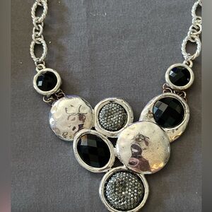 Beautiful Vintage Silver and Black Statement Necklace
